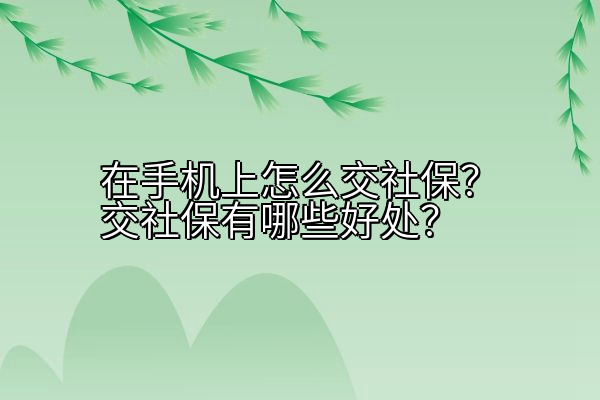 在手机上怎么交社保？交社保有哪些好处？