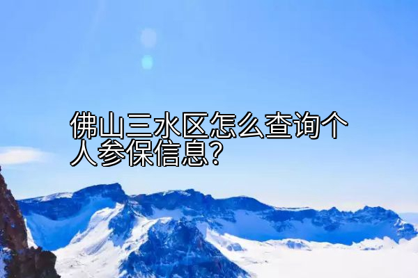 佛山三水区怎么查询个人参保信息？