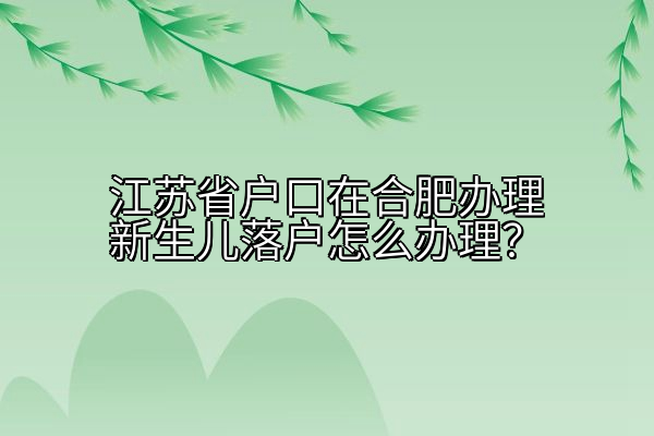 江苏省户口在合肥办理新生儿落户怎么办理？