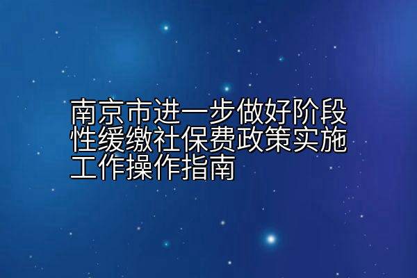 南京市进一步做好阶段性缓缴社保费政策实施工作操作指南