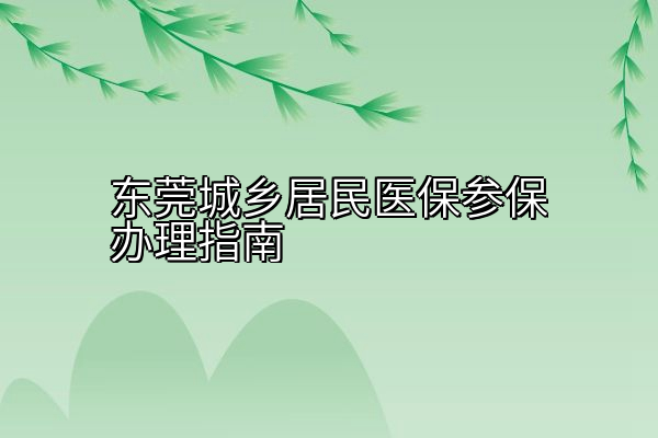 东莞城乡居民医保参保办理指南