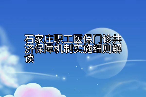 石家庄职工医保门诊共济保障机制实施细则解读