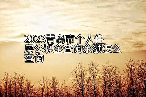 2023青岛市个人住房公积金查询余额怎么查询