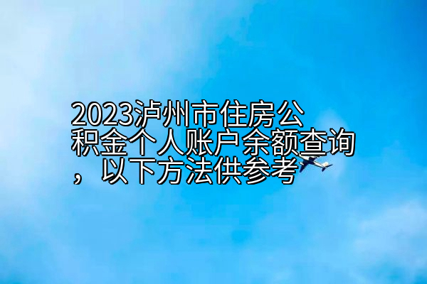 2023泸州市住房公积金个人账户余额查询，以下方法供参考