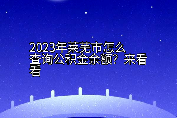2023年莱芜市怎么查询公积金余额？来看看