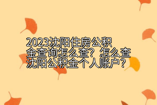 2023沈阳住房公积金查询怎么查？怎么查沈阳公积金个人账户？