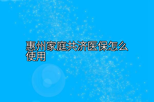 惠州家庭共济医保怎么使用