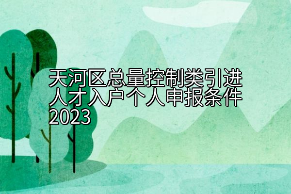 天河区总量控制类引进人才入户个人申报条件2023