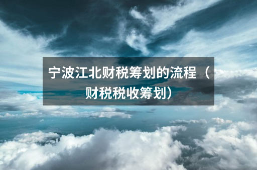宁波江北财税筹划的流程（财税税收筹划）