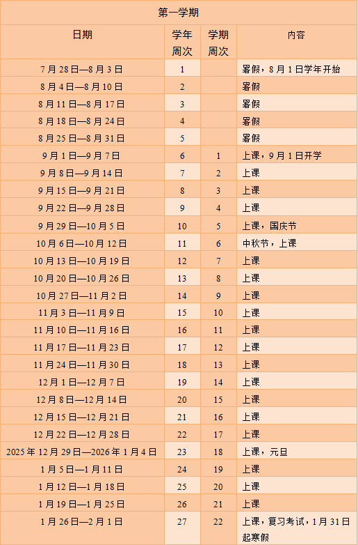 广州2025-2026学年校历发布（开学时间＋寒暑假）